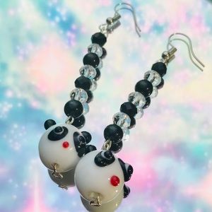 Glass panda earrings